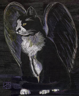 cat,drawing,line,color,black,wings,angel,myth,texture,vertical
