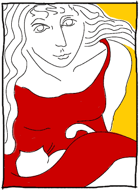line,drawing.woman,cat,self-portrait,color,black,female,white,red,yellow,sleep,vertical
