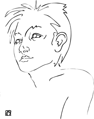 drawing,line,black,youth,boy,white,portrait,nude,vertical